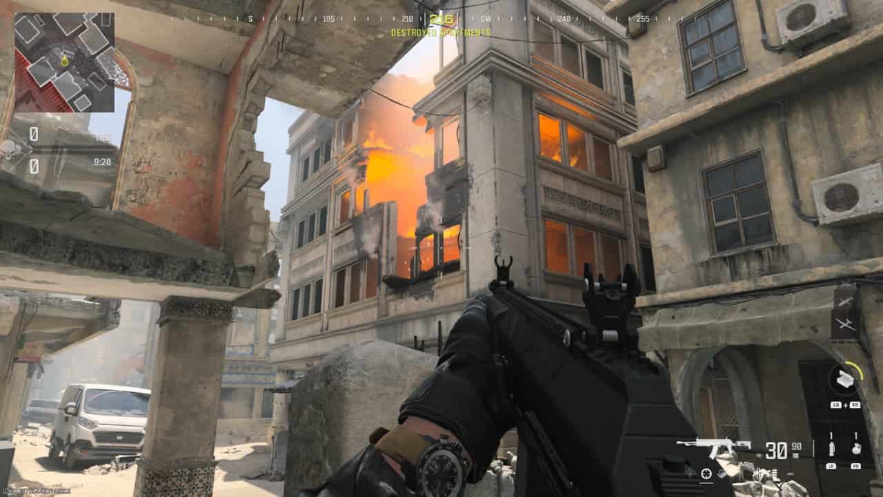 Modern Warfare Season 3 roadmap: Player shoots at Destroyed Apartments
