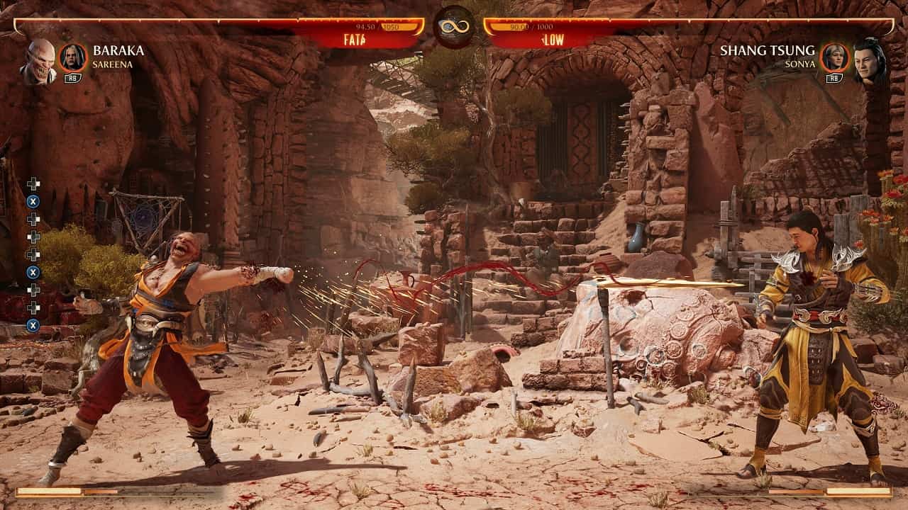 Mortal Kombat 1 Baraka: An image of Baraka fighting Shang Tsung in the game.