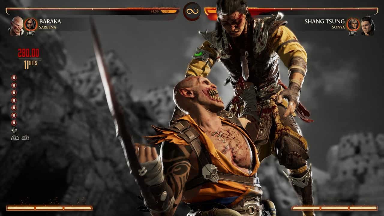 Mortal Kombat 1 Baraka: An image of Baraka fighting Shang Tsung using his Fatal Blow in the game.