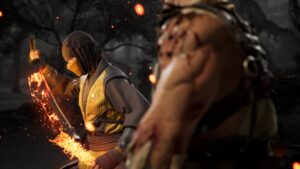 Mortal Kombat 1 Chapters: An image of Scorpion's fatality in the game.