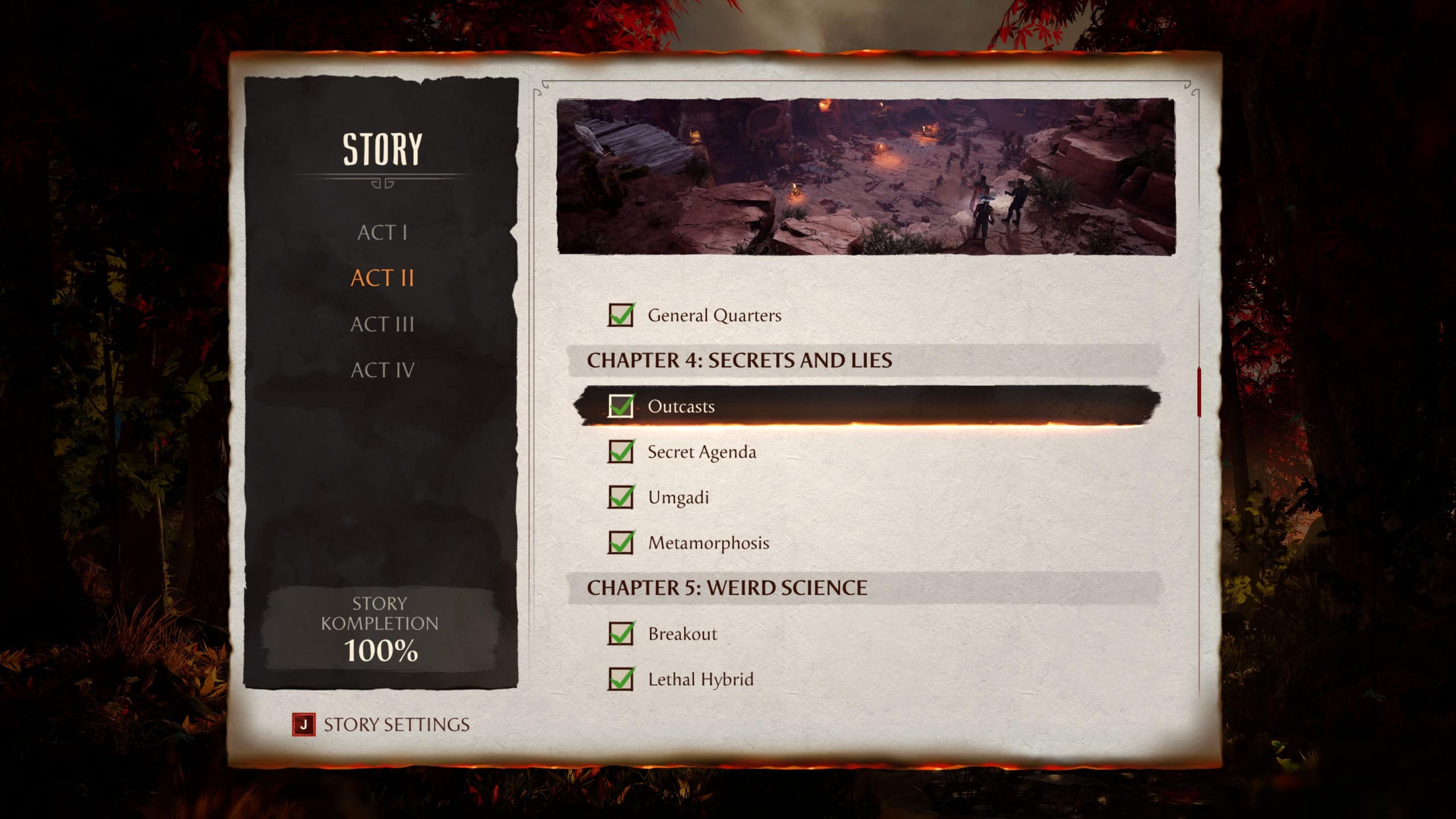 Mortal Kombat 1 chapters: An image of the in-game campaign menu with the second act highlighted.