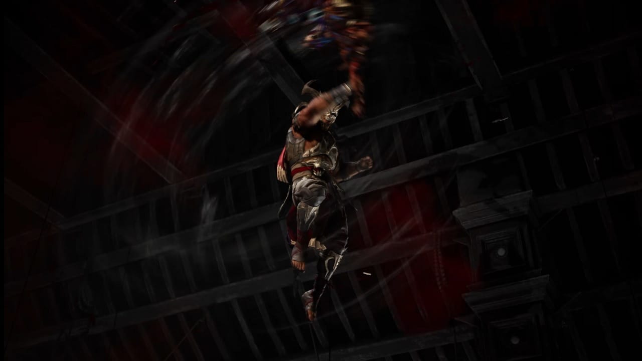Mortal Kombat 1 fatalities: An image of General Shao's Spin Cycle fatality in the latest Mortal Kombat game.