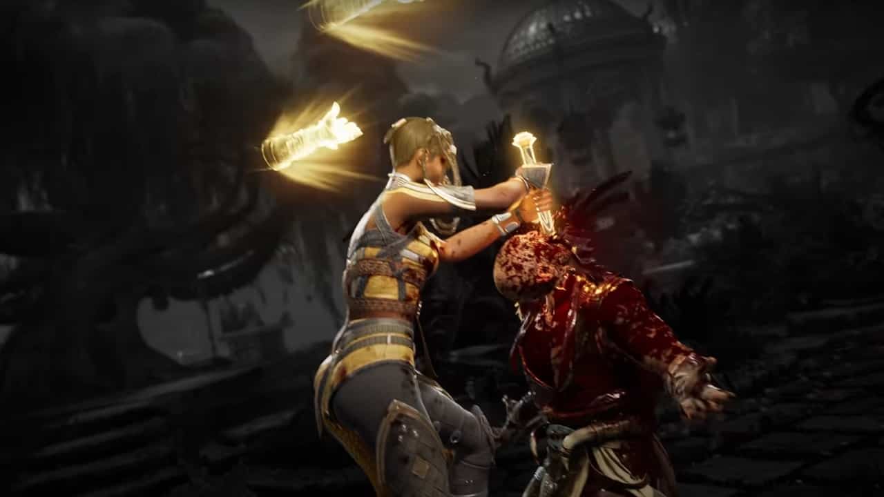 Mortal Kombat 1 fatalities: An image of Tanya's Helping Hands fatality in the latest Mortal Kombat game.