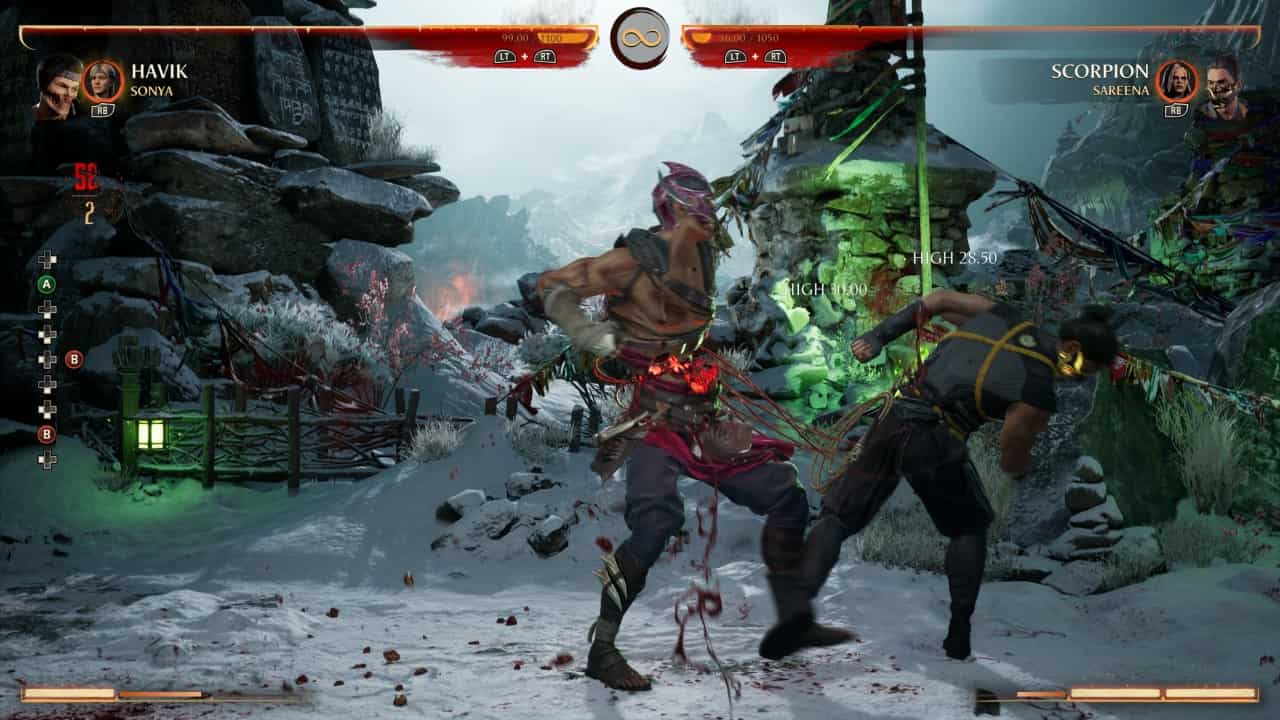 Mortal Kombat 1 Havik: An image of Havik fighting Scorpion in the game.