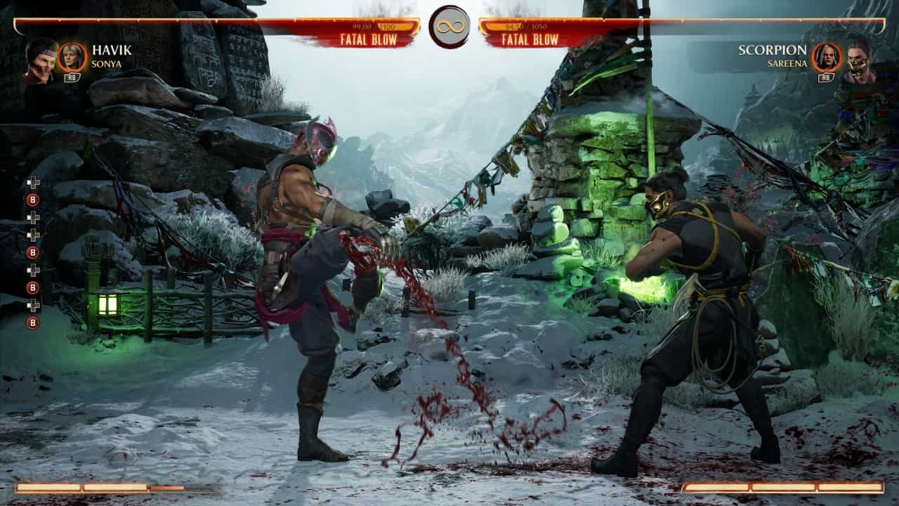 Mortal Kombat 1 Havik: An image of Havik fighting Scorpion in the game.