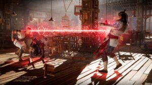 Mortal Kombat 1 how to unlock fatality: An image of Kano using his laser attack on an enemy in the game.