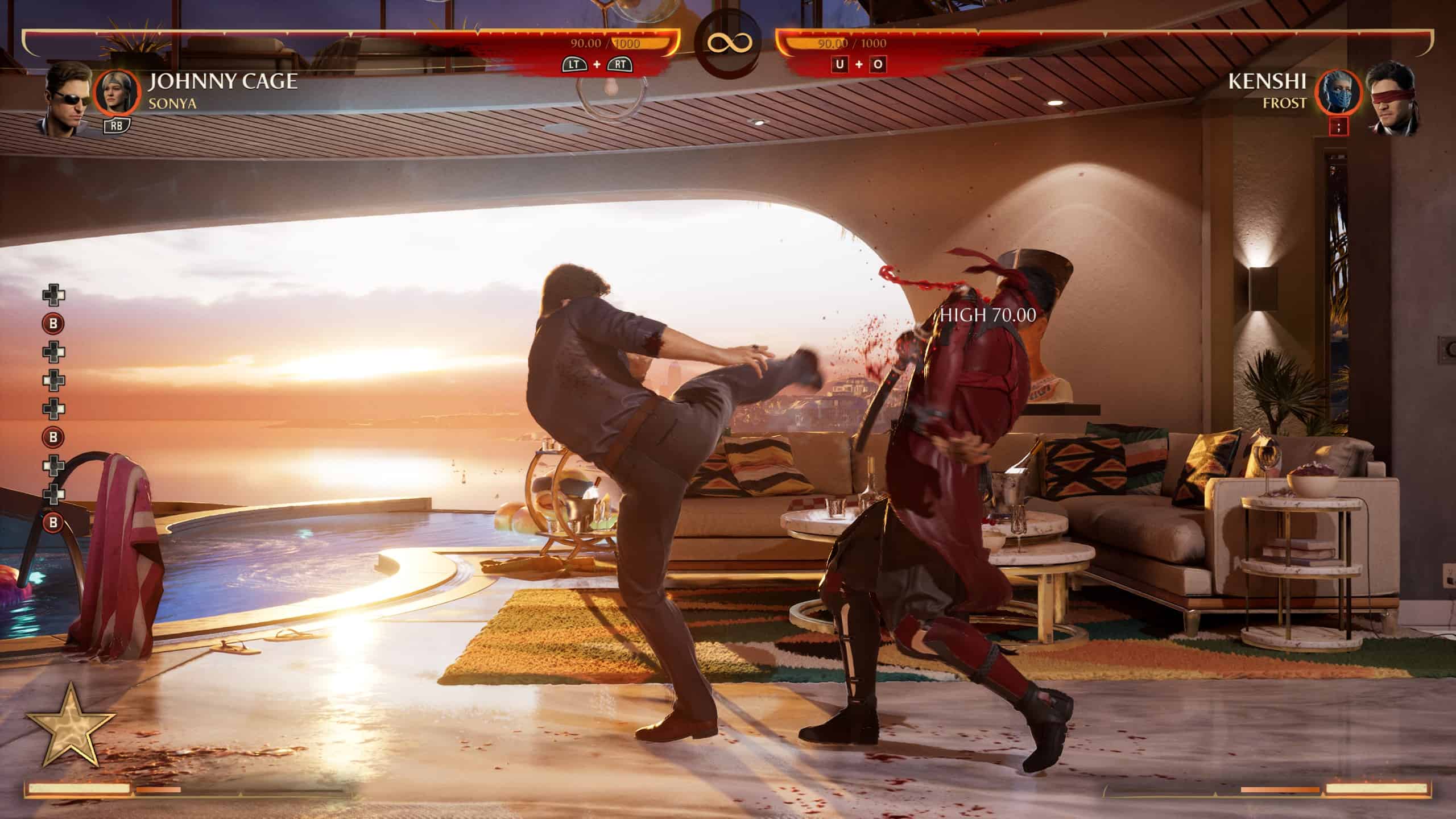 Mortal Kombat 1 Johnny Cage: An image of Johnny Cage fighting Kenshi in his mansion.