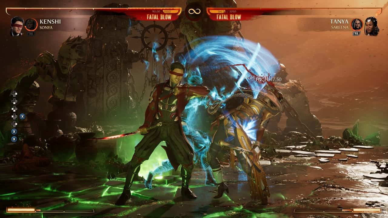 Mortal Kombat 1 Kenshi: An image of Kenshi fighting Tanya in the game.