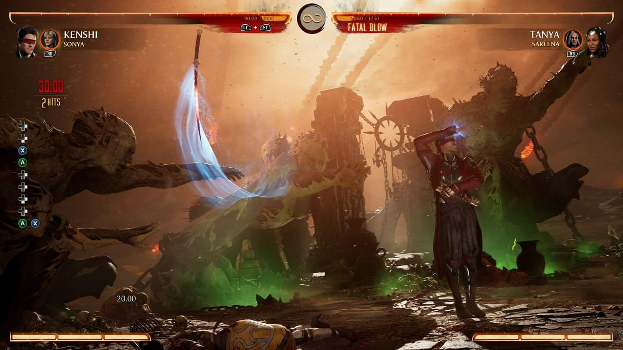 Mortal Kombat 1 Kenshi: An image of Kenshi fighting Tanya in the game.