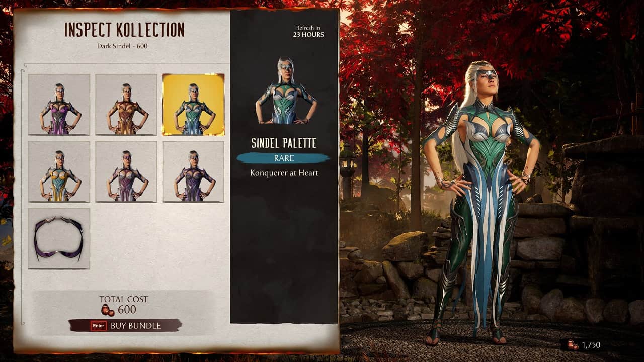 MK1 Koins and Dragon Krystals: An image of a Sindel skin that can be purchased with Dragon Krystals.