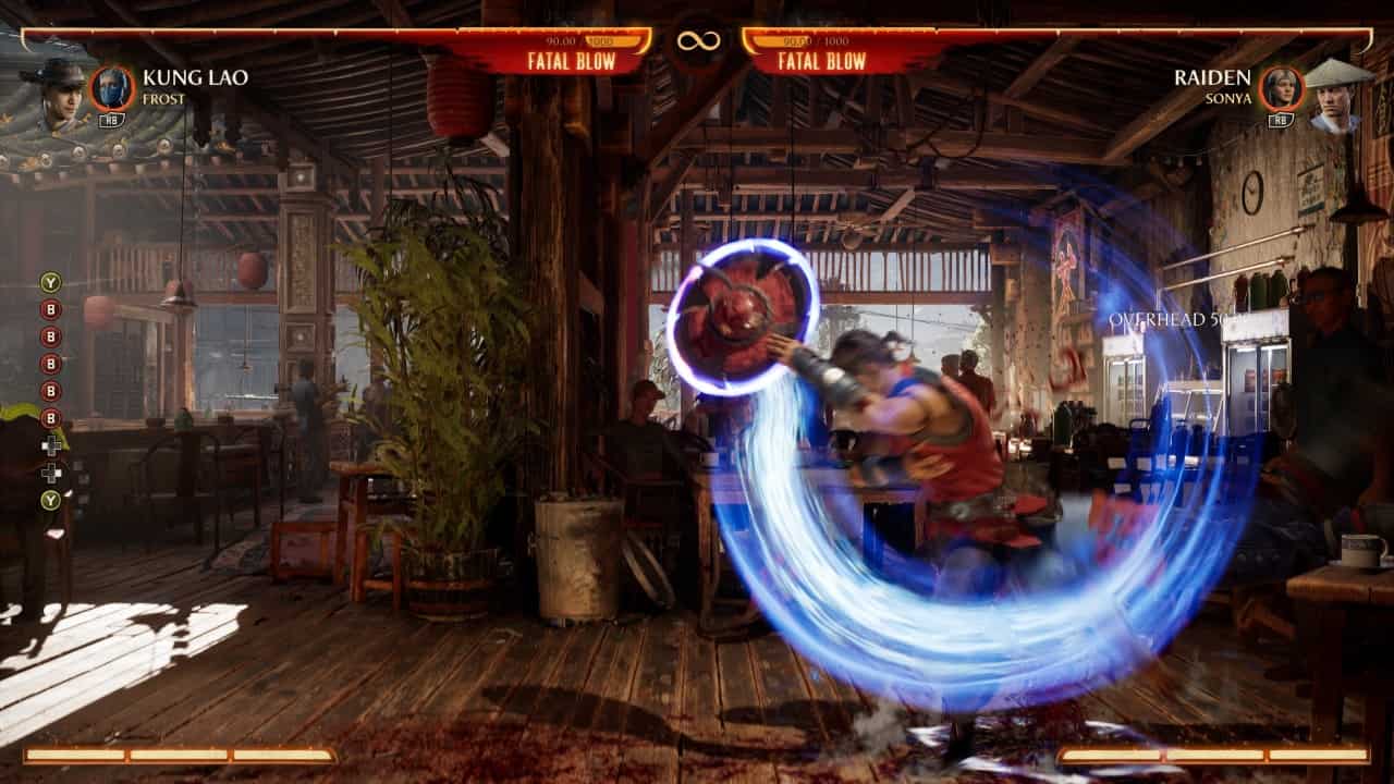 Mortal Kombat 1 Kung Lao: An image of Kung Lao fighting Raiden in the game.