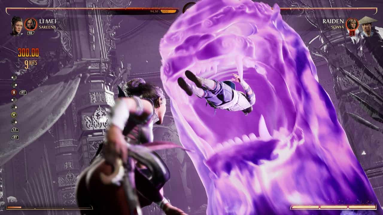 Mortal Kombat 1 Li Mei: An image of Li Mei fighting Raiden with her Fatal Blow in the game.