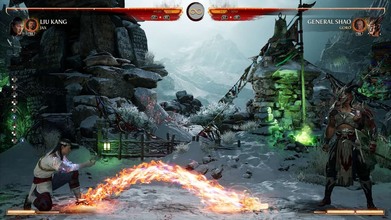 Mortal Kombat 1 Liu Kang: An image of Liu Kang fighting General Shao in the game.