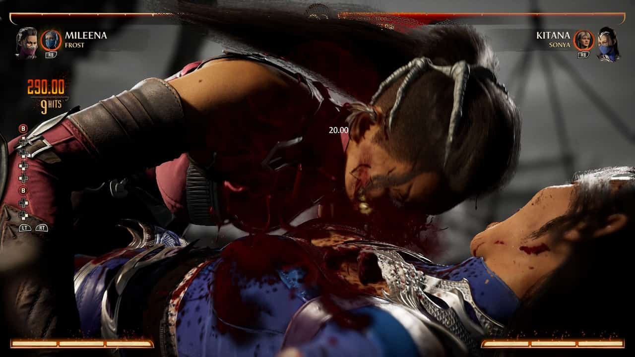Mortal Kombat 1 Mileena: An image of Mileena fighting Kitana with her Fatal Blow in the game.