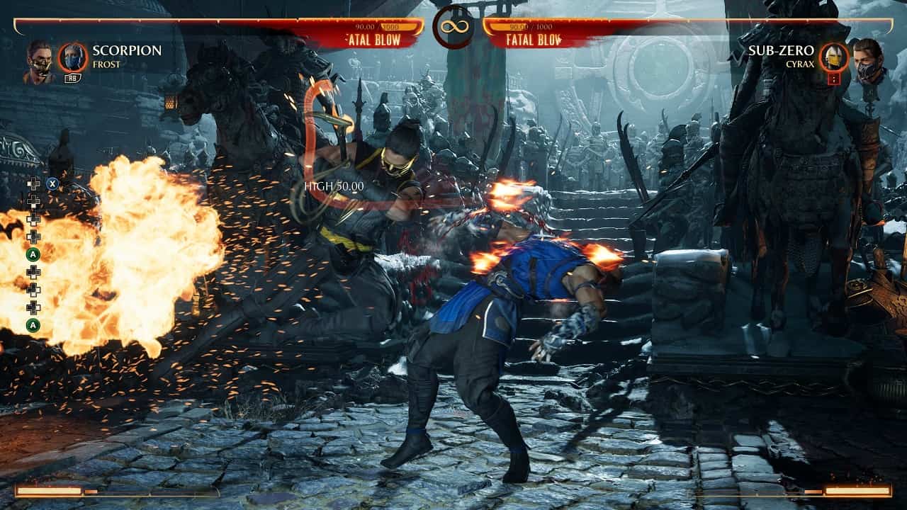 Mortal Kombat 1 Scorpion: An image of Scorpion fighting Sub-Zero in the game.