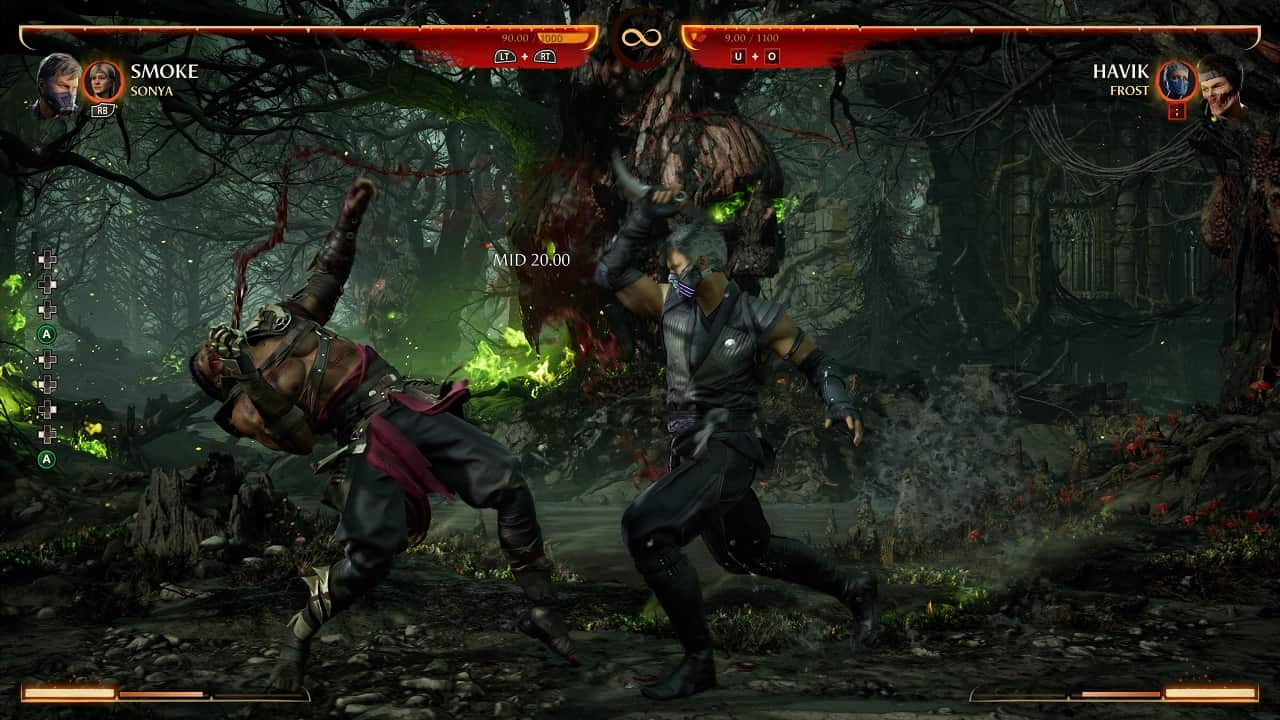 Mortal Kombat 1 Smoke: An image of Smoke fighting Havik in the game.