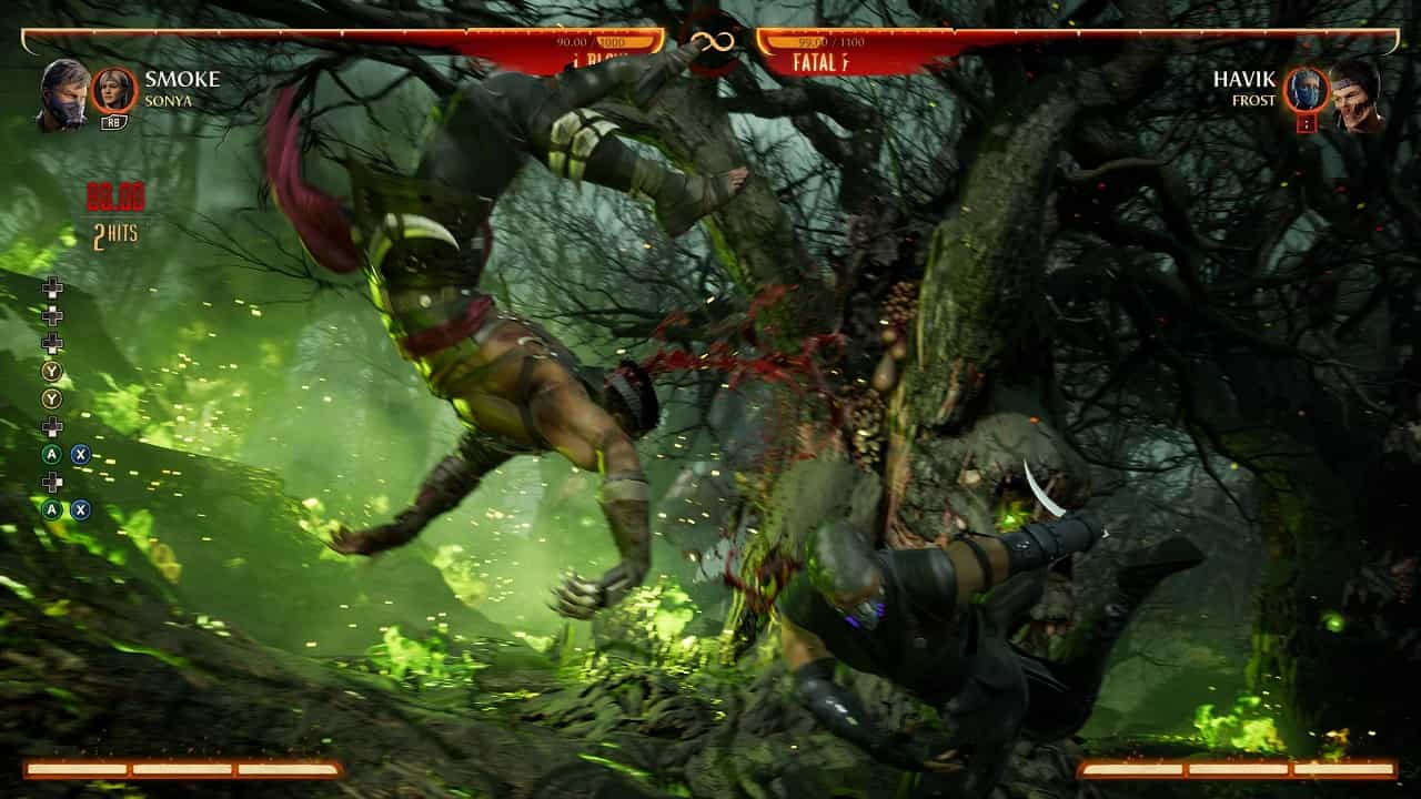 Mortal Kombat 1 Smoke: An image of Smoke fighting Havik in the game.