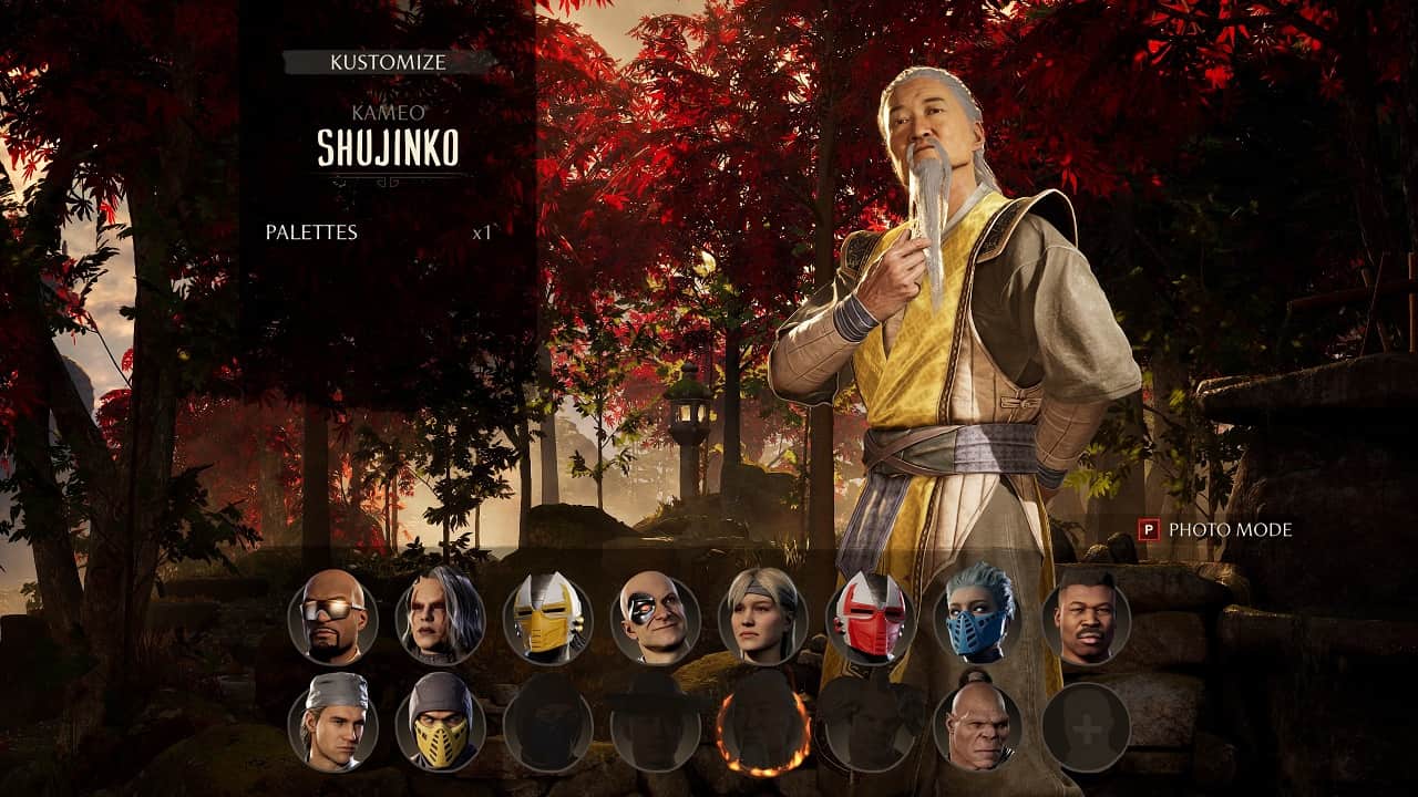 A screenshot of Mortal Kombat 1 showcasing all unlockable Kameo Fighters.
