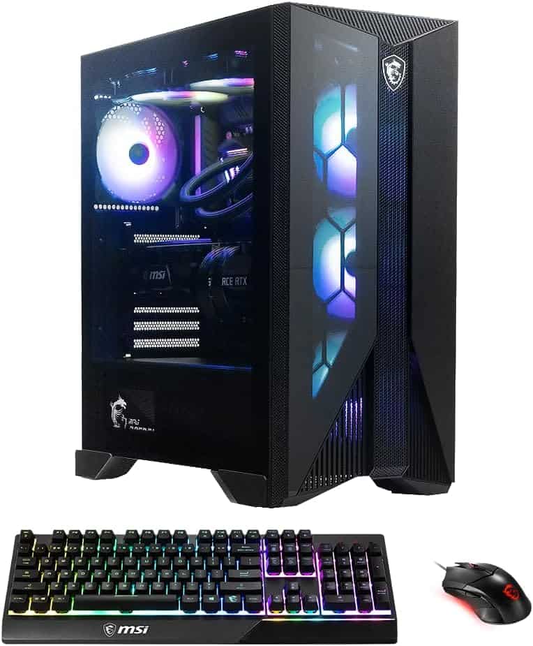 An MSI Aegis RS Gaming Desktop with a keyboard and mouse for optimal gaming experience.