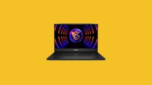 A top gaming laptop on a vibrant background.