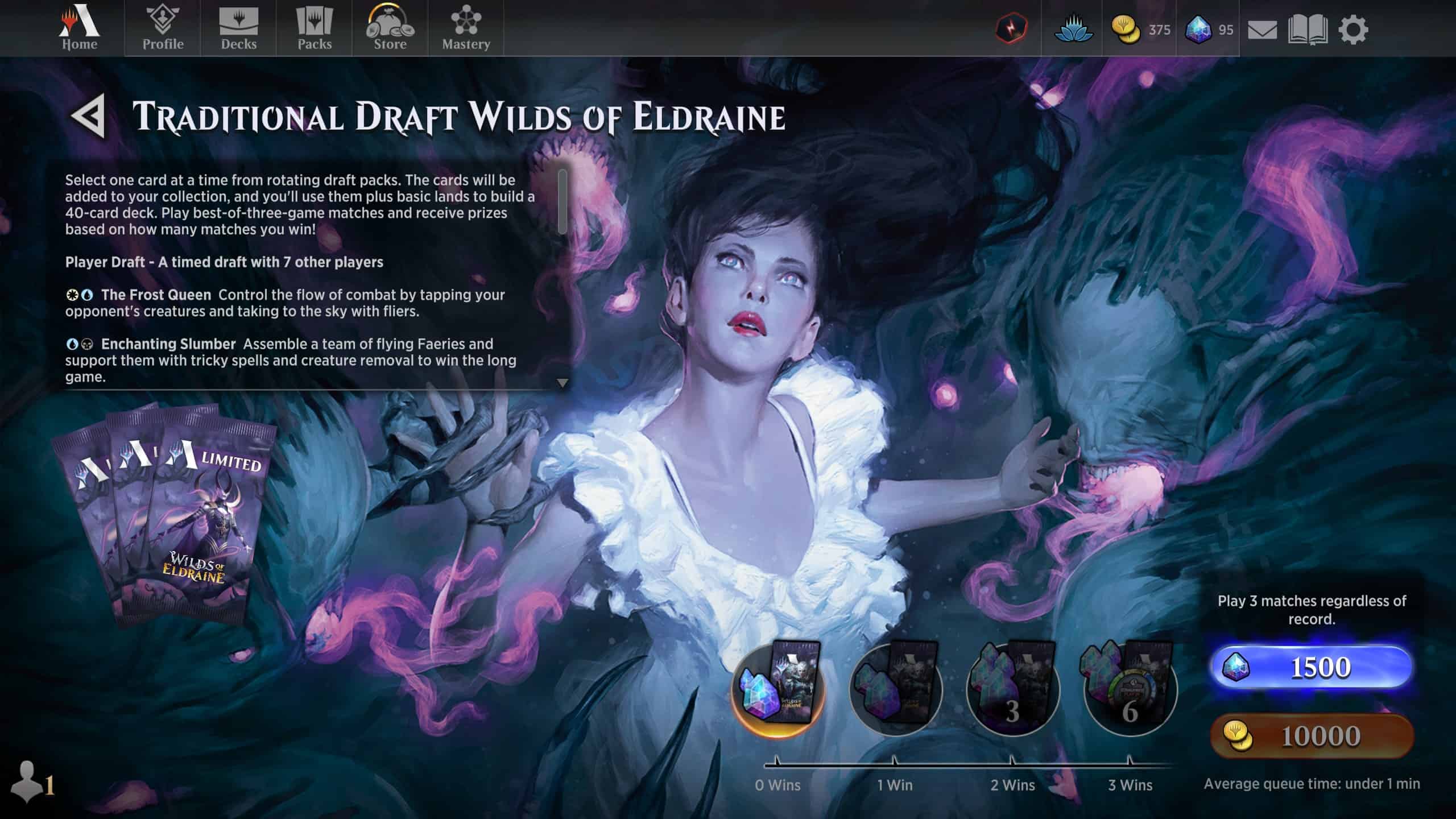 Picture of the Traditional Draft event screen on MTG Arena