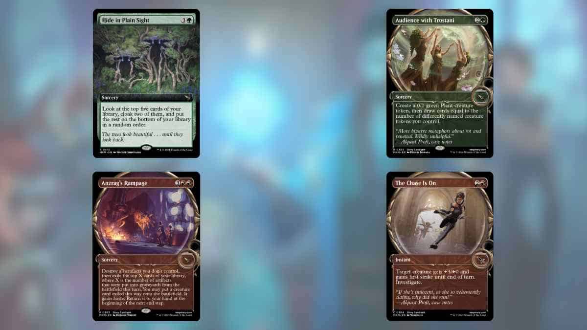 6 red and green MTG cards from Murder at Karlov Manor