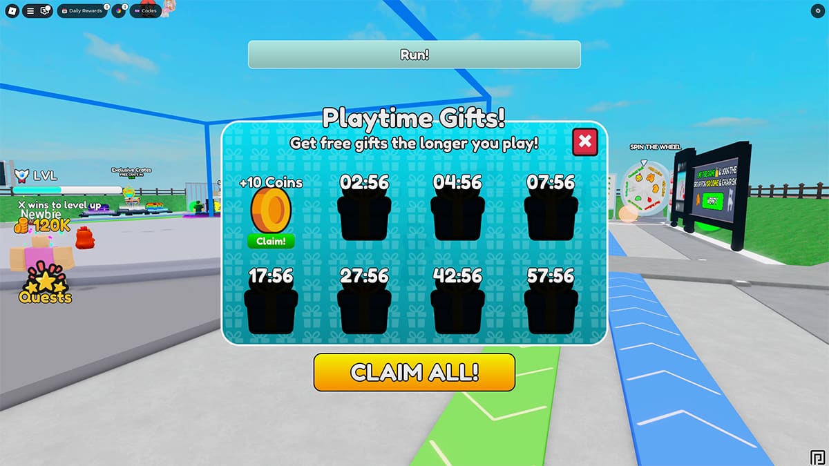 Image of the Playtime Rewards screen in Musical Chairs on Roblox.