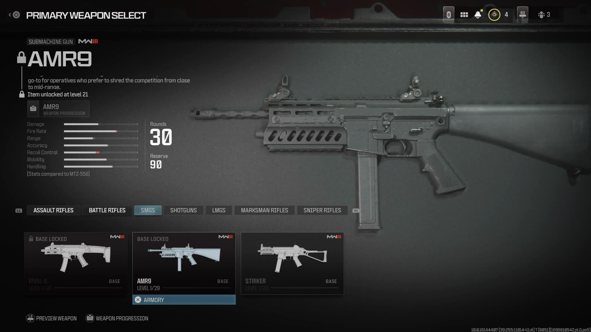 An image of the AMR9 in the selection menu in MW3. Image captured by VideoGamer.
