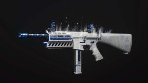 A player checks out a custom camo of the AMR9.