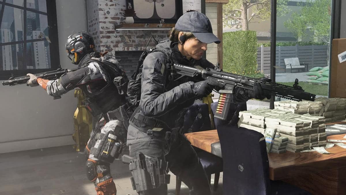 Two armored players in tactical gear holding guns.