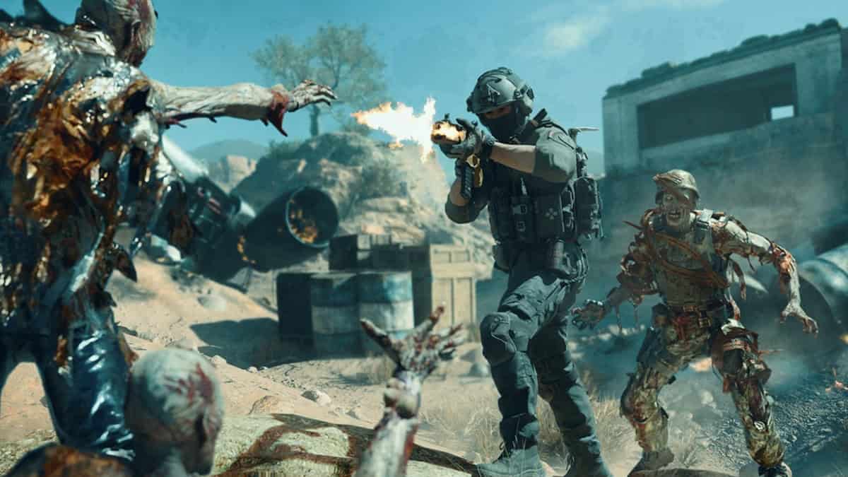 A soldier defeats zombies in the game.