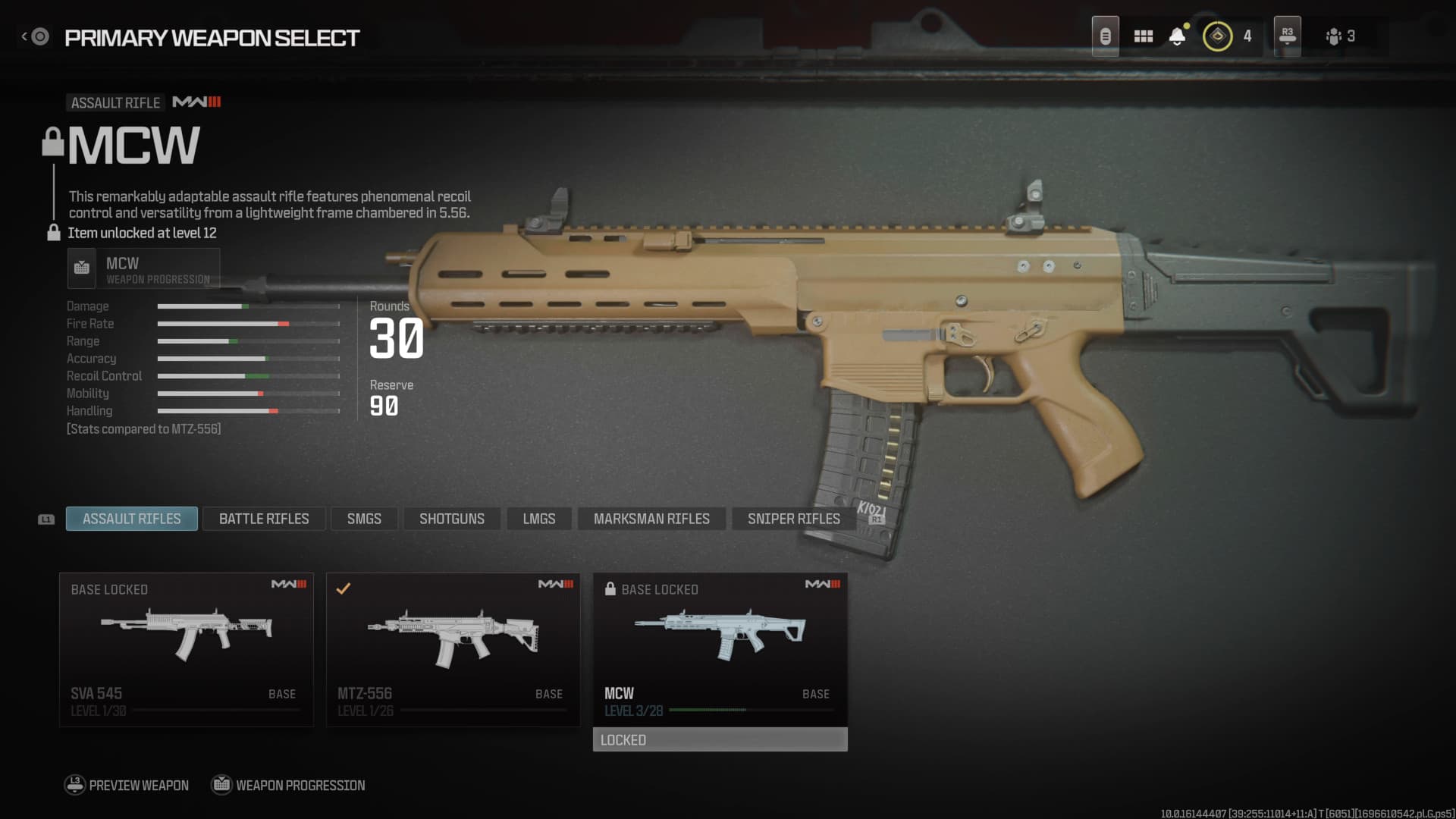 An image of the MCW in the Gunsmith of MW3. Image captured by VideoGamer.
