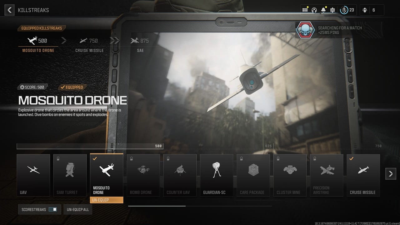 Unlock the Mosquito Drone via the killstreaks menu in MW3. Image captured by VideoGamer.
