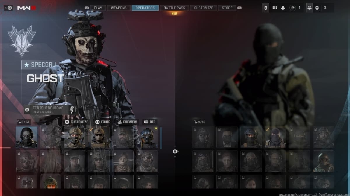 MW3 operators: The selection screen for a player's operators