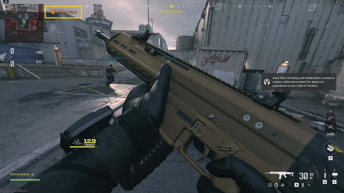 A player checks the top-left corner of their screen to see the Packet Burst error.