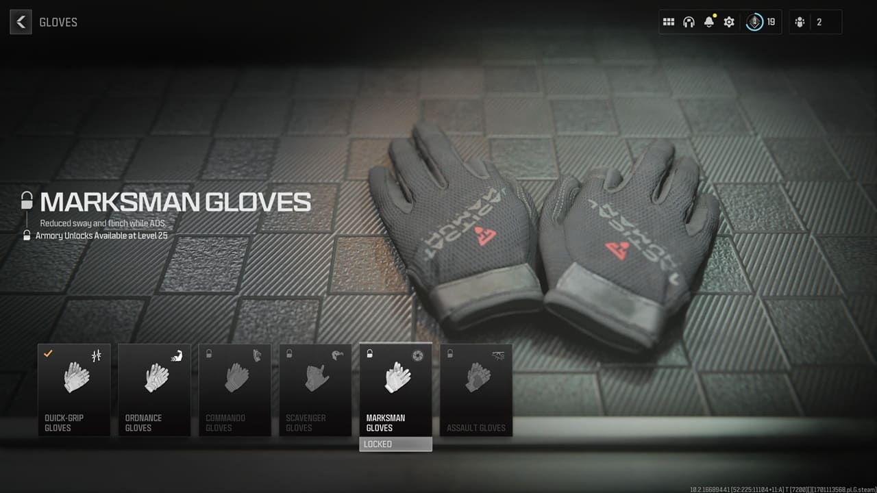 Use the Marksman Gloves to reduce sway and flinch while aiming in MW3. Image captured by VideoGamer.
