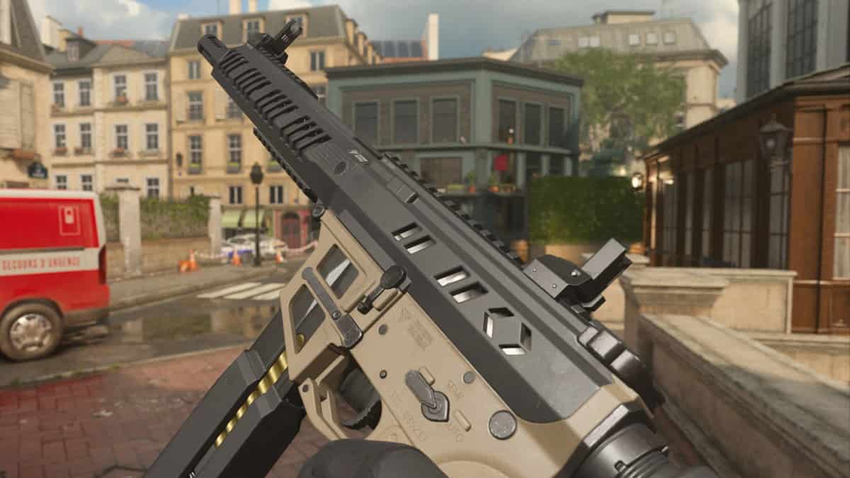A close-up view of a Superi 46 SMG.