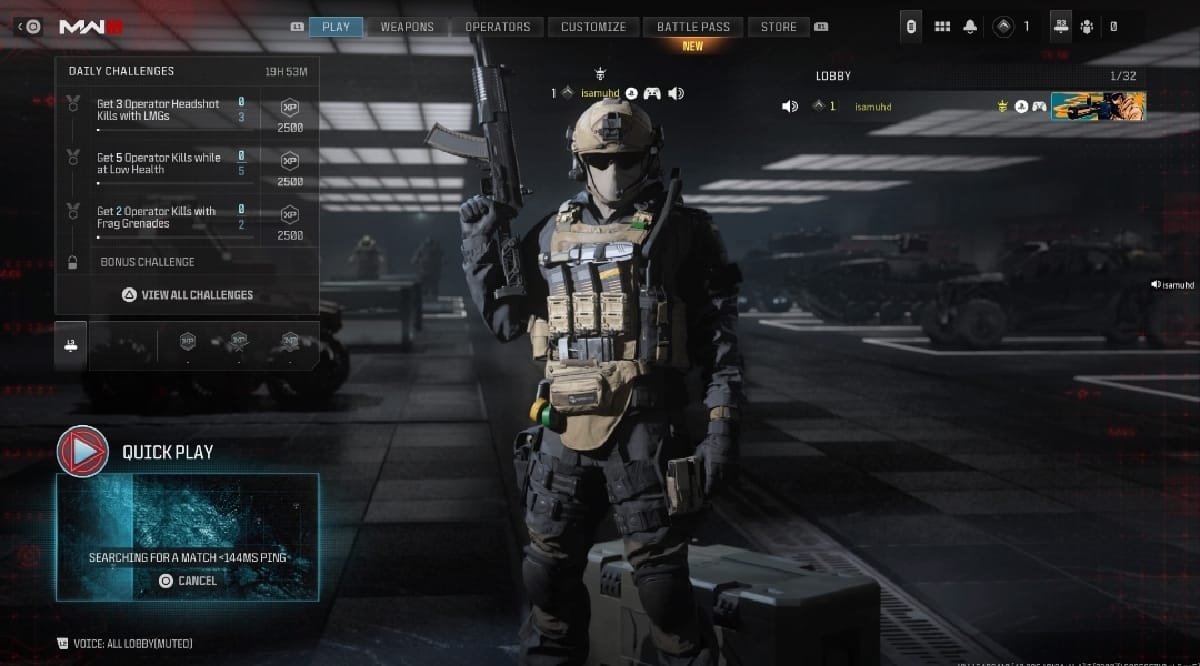 A screenshot of a soldier in a video game completing MW3 weekly challenges, revealing their rewards.