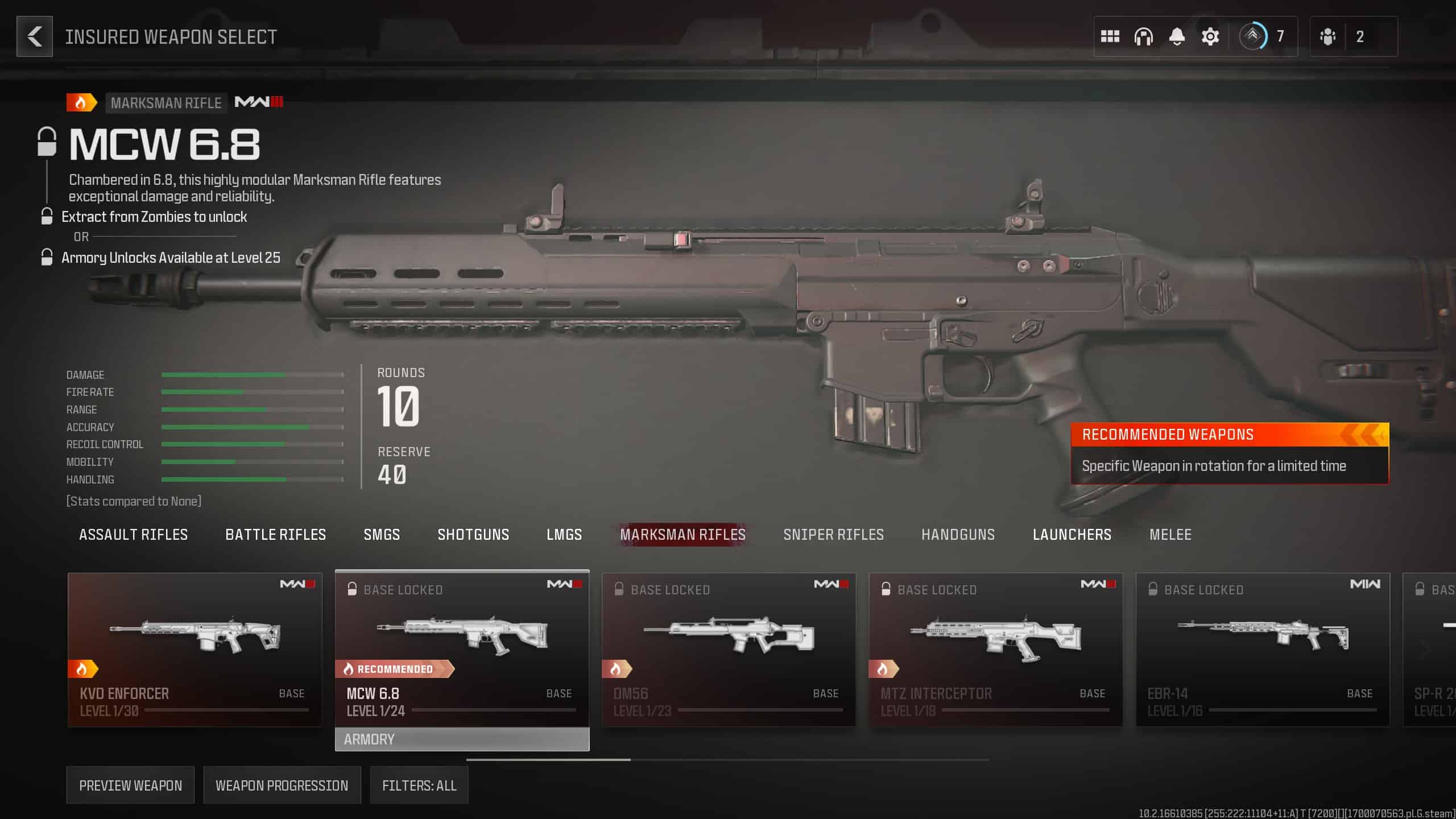 MW3 Zombies weapons: An image of a MCW 6.8 Marksman Rifle in the game.