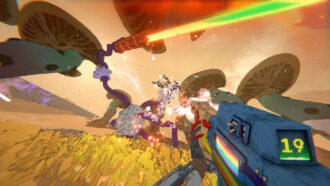Mycopunk: robot fighting roboto fungal enemies.