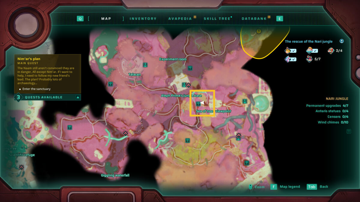 Creatures of Ava Nari Jungle Censers location: in-game map.