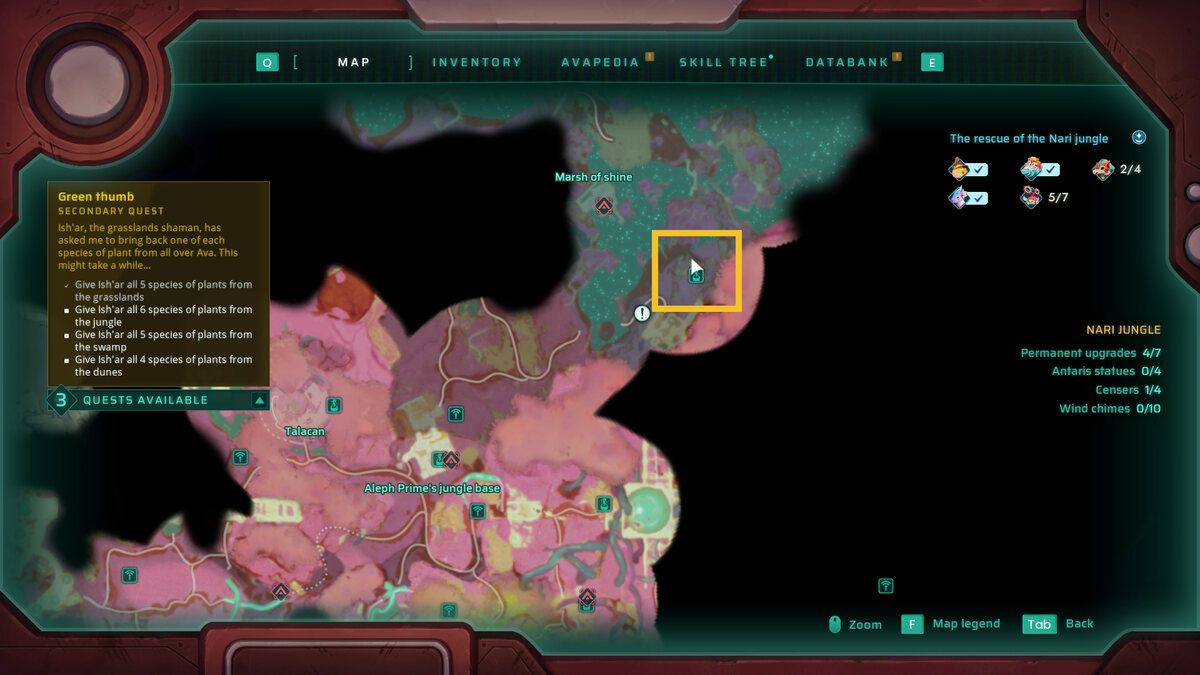Creatures of Ava Nari Jungle Censers location: in-game map.