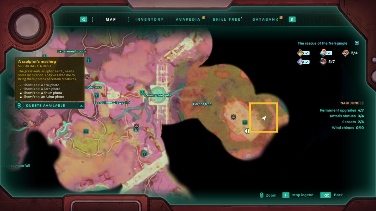 Creatures of Ava Nari Jungle Censers location: in-game map.
