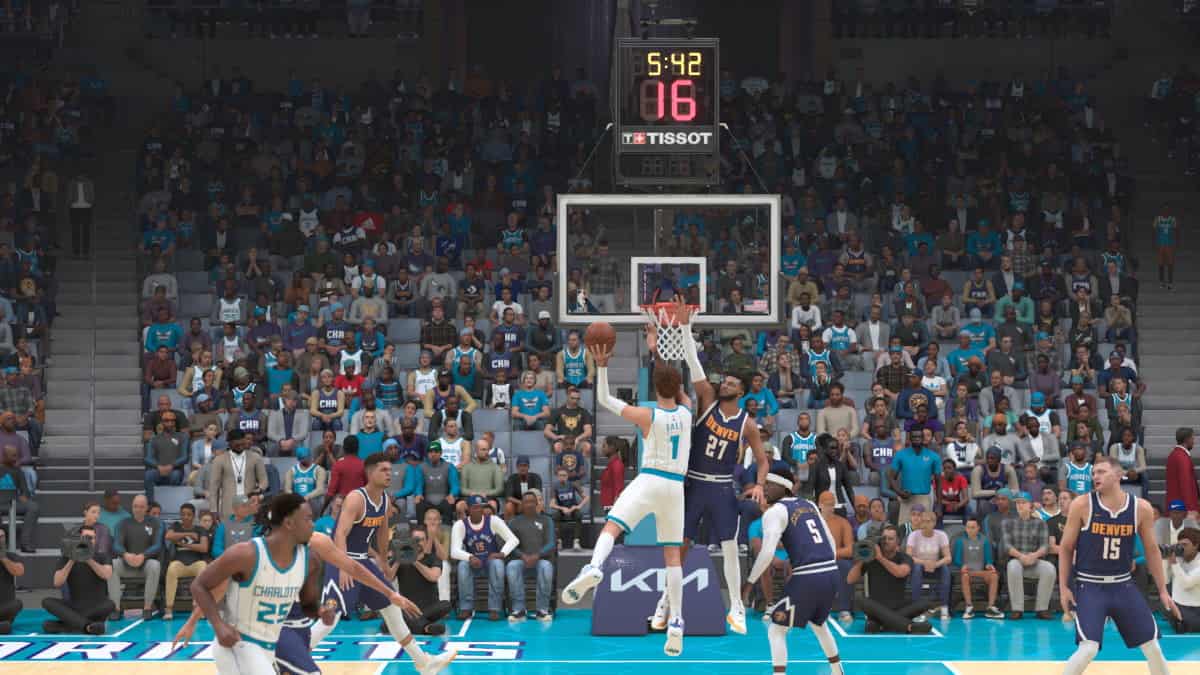 NBA 2k25 release date: LaMelo Ball drives to the basket.
