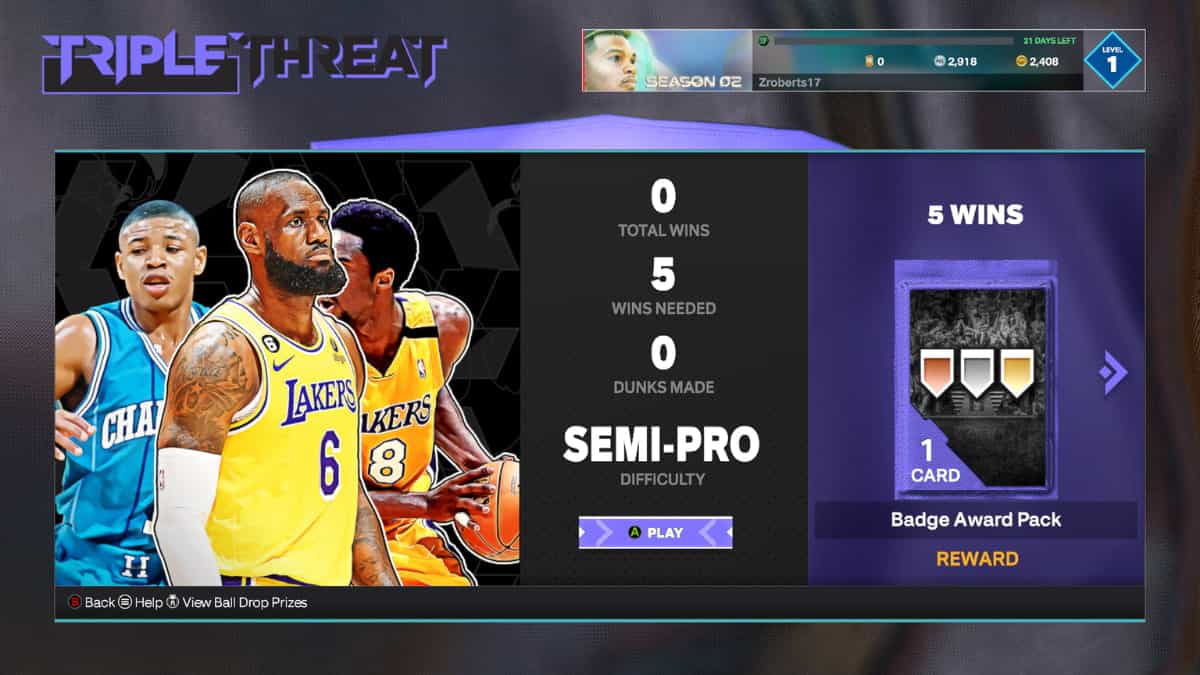 A screenshot of the NBA 2K24 triple threat game during the Mexico City Game Challenge.