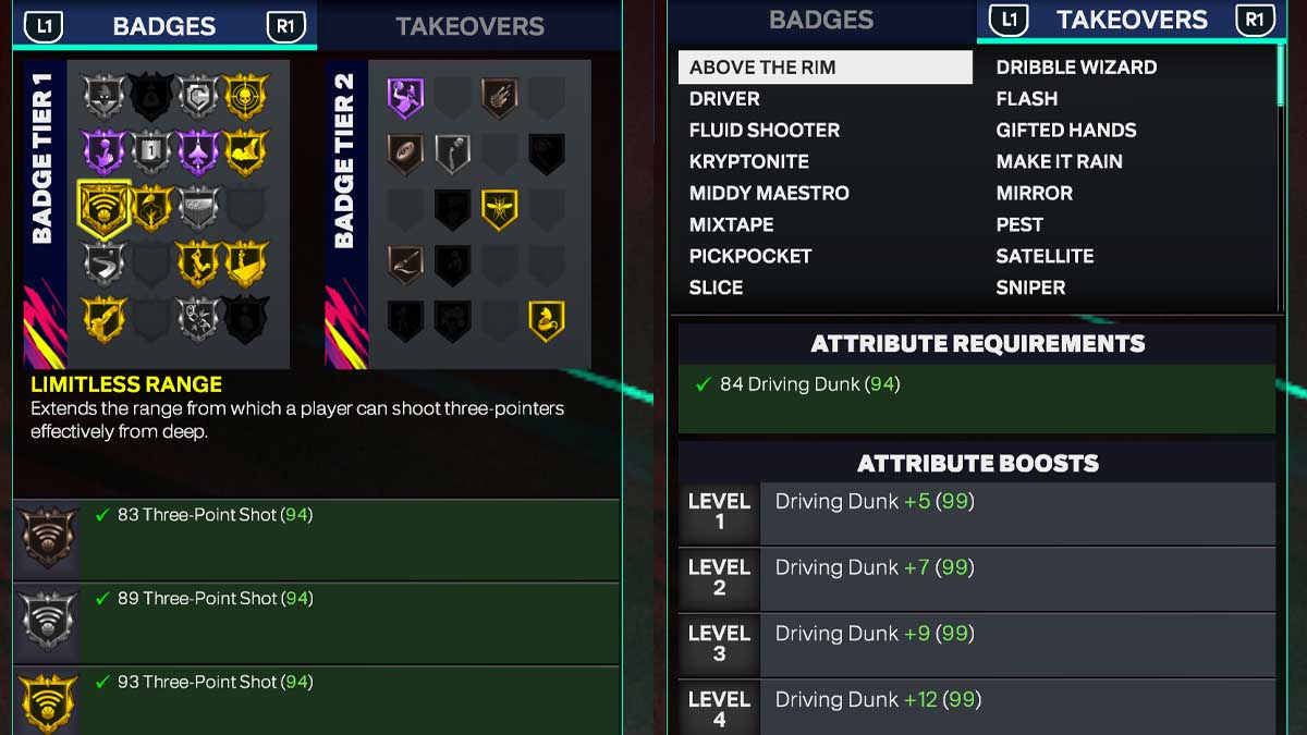 Badges and takeovers in NBA 2K25
