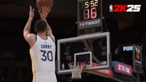 Steph Curry shooting a 3-pointer in NBA 2K25