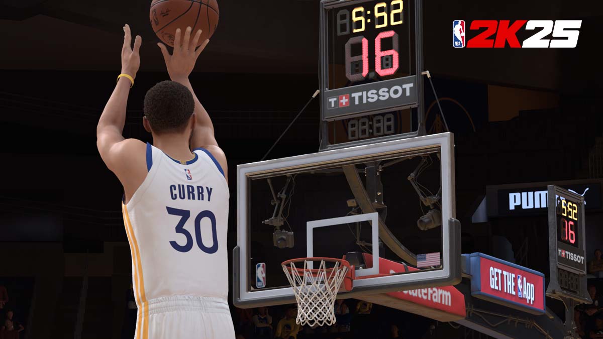 Steph Curry shooting a 3-pointer in NBA 2K25