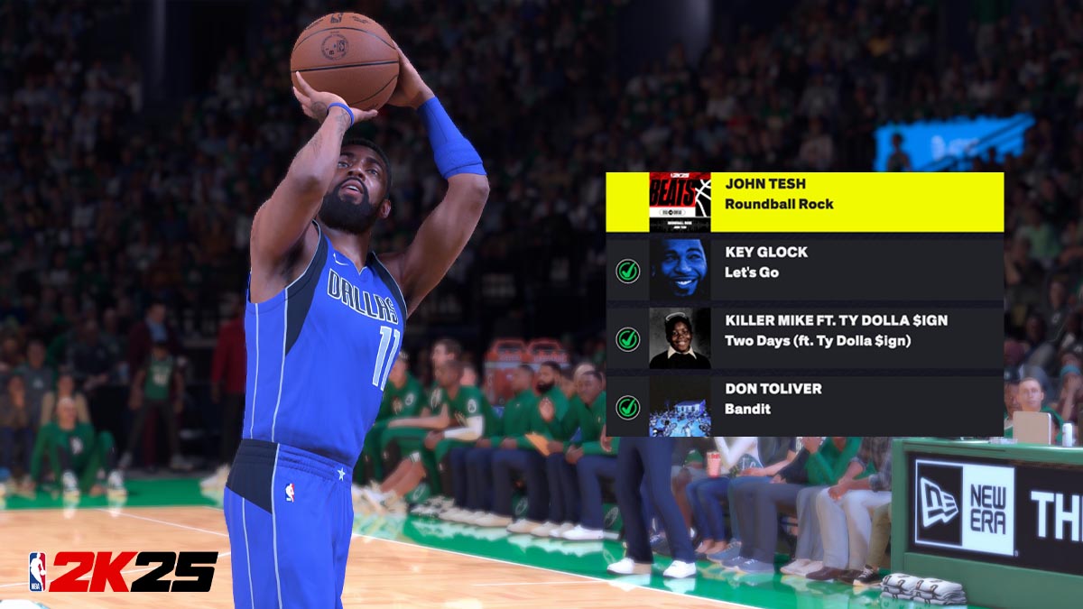 Kyrie Irving in NBA 2K25 with the game's soundtrack