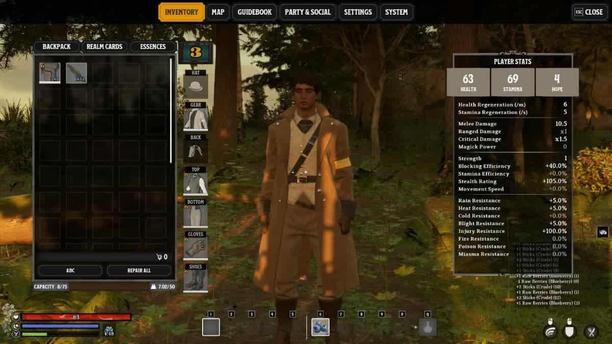 Nightingale cheats - standing in the menu